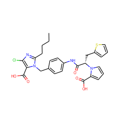 CCCCc1nc(Cl)c(C(=O)O)n1Cc1ccc(NC(=O)[C@H](Cc2cccs2)n2cccc2C(=O)O)cc1 ZINC000029417423