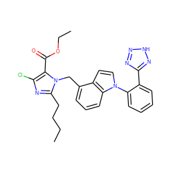 CCCCc1nc(Cl)c(C(=O)OCC)n1Cc1cccc2c1ccn2-c1ccccc1-c1nn[nH]n1 ZINC000001538290