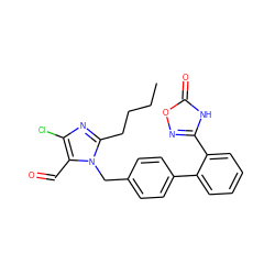 CCCCc1nc(Cl)c(C=O)n1Cc1ccc(-c2ccccc2-c2noc(=O)[nH]2)cc1 ZINC000060142372