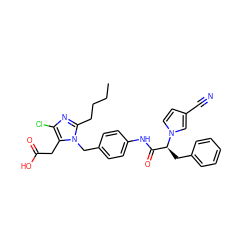 CCCCc1nc(Cl)c(CC(=O)O)n1Cc1ccc(NC(=O)[C@H](Cc2ccccc2)n2ccc(C#N)c2)cc1 ZINC000029468590