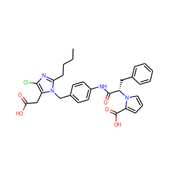 CCCCc1nc(Cl)c(CC(=O)O)n1Cc1ccc(NC(=O)[C@H](Cc2ccccc2)n2cccc2C(=O)O)cc1 ZINC000003915486