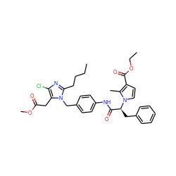 CCCCc1nc(Cl)c(CC(=O)OC)n1Cc1ccc(NC(=O)[C@H](Cc2ccccc2)n2ccc(C(=O)OCC)c2C)cc1 ZINC000029415129