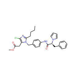 CCCCc1nc(Cl)c(CC(=O)OC)n1Cc1ccc(NC(=O)[C@H](Cc2ccccc2)n2cccc2)cc1 ZINC000029464777