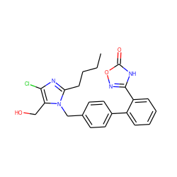 CCCCc1nc(Cl)c(CO)n1Cc1ccc(-c2ccccc2-c2noc(=O)[nH]2)cc1 ZINC000060142418