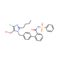 CCCCc1nc(Cl)c(CO)n1Cc1ccc(-c2ccccc2C(=O)NS(=O)(=O)c2ccccc2)cc1 ZINC000026570157