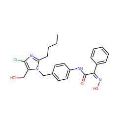 CCCCc1nc(Cl)c(CO)n1Cc1ccc(NC(=O)/C(=N\O)c2ccccc2)cc1 ZINC000013828014