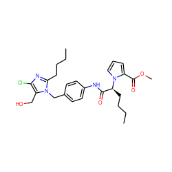 CCCCc1nc(Cl)c(CO)n1Cc1ccc(NC(=O)[C@H](CCCC)n2cccc2C(=O)OC)cc1 ZINC000013827995