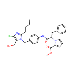 CCCCc1nc(Cl)c(CO)n1Cc1ccc(NC(=O)[C@H](Cc2ccccc2)n2cccc2C(=O)OC)cc1 ZINC000003915484