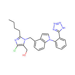 CCCCc1nc(Cl)c(CO)n1Cc1cccc2c1ccn2-c1ccccc1-c1nnn[nH]1 ZINC000001534118