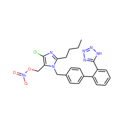 CCCCc1nc(Cl)c(CO[N+](=O)[O-])n1Cc1ccc(-c2ccccc2-c2nnn[nH]2)cc1 ZINC000013686180