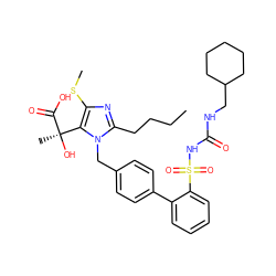 CCCCc1nc(SC)c([C@@](C)(O)C(=O)O)n1Cc1ccc(-c2ccccc2S(=O)(=O)NC(=O)NCC2CCCCC2)cc1 ZINC000026577483