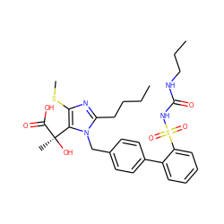 CCCCc1nc(SC)c([C@@](C)(O)C(=O)O)n1Cc1ccc(-c2ccccc2S(=O)(=O)NC(=O)NCCC)cc1 ZINC000026577153