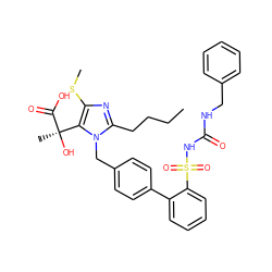 CCCCc1nc(SC)c([C@@](C)(O)C(=O)O)n1Cc1ccc(-c2ccccc2S(=O)(=O)NC(=O)NCc2ccccc2)cc1 ZINC000026577485