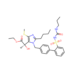 CCCCc1nc(SC)c([C@@](C)(O)C(=O)OCC)n1Cc1ccc(-c2ccccc2S(=O)(=O)NC(=O)NCCC)cc1 ZINC000026577597