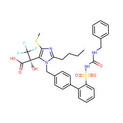 CCCCc1nc(SC)c([C@@](O)(C(=O)O)C(F)(F)F)n1Cc1ccc(-c2ccccc2S(=O)(=O)NC(=O)NCc2ccccc2)cc1 ZINC000026579127