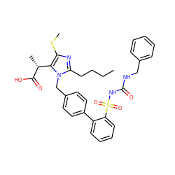 CCCCc1nc(SC)c([C@@H](C)C(=O)O)n1Cc1ccc(-c2ccccc2S(=O)(=O)NC(=O)NCc2ccccc2)cc1 ZINC000026578030