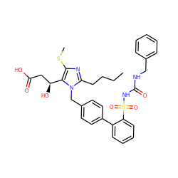 CCCCc1nc(SC)c([C@@H](O)CC(=O)O)n1Cc1ccc(-c2ccccc2S(=O)(=O)NC(=O)NCc2ccccc2)cc1 ZINC000026578032