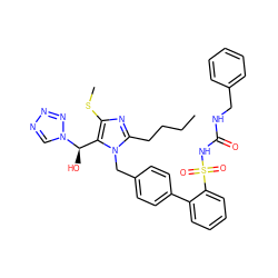 CCCCc1nc(SC)c([C@@H](O)n2cnnn2)n1Cc1ccc(-c2ccccc2S(=O)(=O)NC(=O)NCc2ccccc2)cc1 ZINC000026578736