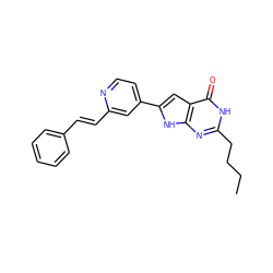 CCCCc1nc2[nH]c(-c3ccnc(/C=C/c4ccccc4)c3)cc2c(=O)[nH]1 ZINC000100424388