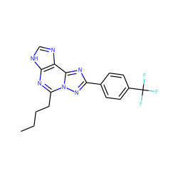 CCCCc1nc2[nH]cnc2c2nc(-c3ccc(C(F)(F)F)cc3)nn12 ZINC000013475521