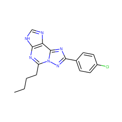 CCCCc1nc2[nH]cnc2c2nc(-c3ccc(Cl)cc3)nn12 ZINC000013475515