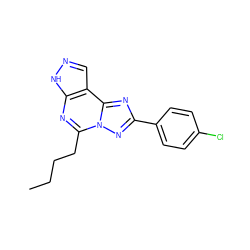 CCCCc1nc2[nH]ncc2c2nc(-c3ccc(Cl)cc3)nn12 ZINC000003945778