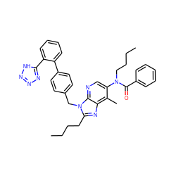 CCCCc1nc2c(C)c(N(CCCC)C(=O)c3ccccc3)cnc2n1Cc1ccc(-c2ccccc2-c2nnn[nH]2)cc1 ZINC000026282334