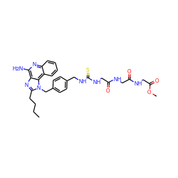 CCCCc1nc2c(N)nc3ccccc3c2n1Cc1ccc(CNC(=S)NCC(=O)NCC(=O)NCC(=O)OC)cc1 ZINC000071332059