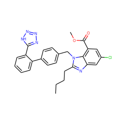 CCCCc1nc2cc(Cl)cc(C(=O)OC)c2n1Cc1ccc(-c2ccccc2-c2nnn[nH]2)cc1 ZINC000013828047