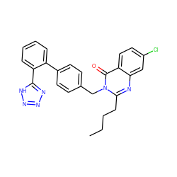 CCCCc1nc2cc(Cl)ccc2c(=O)n1Cc1ccc(-c2ccccc2-c2nnn[nH]2)cc1 ZINC000028756954