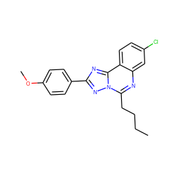 CCCCc1nc2cc(Cl)ccc2c2nc(-c3ccc(OC)cc3)nn12 ZINC000027213354