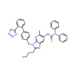 CCCCc1nc2cc(NC(=O)N(c3ccccc3)c3ccccc3)c(C)nc2n1Cc1ccc(-c2ccccc2-c2nnn[nH]2)cc1 ZINC000026283375