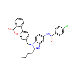 CCCCc1nc2cc(NC(=O)c3ccc(Cl)cc3)ccc2n1Cc1ccc(-c2ccccc2C(=O)O)cc1 ZINC000049877566