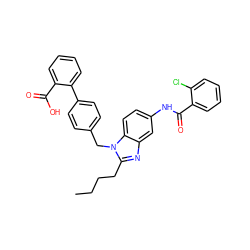 CCCCc1nc2cc(NC(=O)c3ccccc3Cl)ccc2n1Cc1ccc(-c2ccccc2C(=O)O)cc1 ZINC000049877961