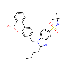 CCCCc1nc2cc(S(=O)(=O)NC(C)(C)C)ccc2n1Cc1ccc(-c2ccccc2C(=O)O)cc1 ZINC000040401302