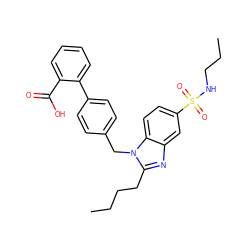 CCCCc1nc2cc(S(=O)(=O)NCCC)ccc2n1Cc1ccc(-c2ccccc2C(=O)O)cc1 ZINC000040935949