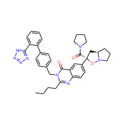 CCCCc1nc2ccc([C@@]3(C(=O)N4CCCC4)C[C@H]4CCCN4O3)cc2c(=O)n1Cc1ccc(-c2ccccc2-c2nnn[nH]2)cc1 ZINC000029415319