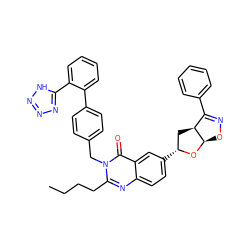 CCCCc1nc2ccc([C@@H]3C[C@H]4C(c5ccccc5)=NO[C@H]4O3)cc2c(=O)n1Cc1ccc(-c2ccccc2-c2nnn[nH]2)cc1 ZINC000029485186