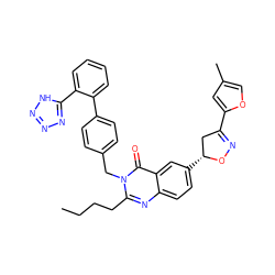 CCCCc1nc2ccc([C@@H]3CC(c4cc(C)co4)=NO3)cc2c(=O)n1Cc1ccc(-c2ccccc2-c2nnn[nH]2)cc1 ZINC000029409564