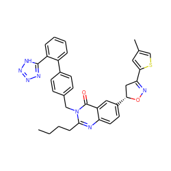 CCCCc1nc2ccc([C@@H]3CC(c4cc(C)cs4)=NO3)cc2c(=O)n1Cc1ccc(-c2ccccc2-c2nnn[nH]2)cc1 ZINC000029411106