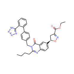 CCCCc1nc2ccc([C@H]3CC(C(=O)OCC)=NO3)cc2c(=O)n1Cc1ccc(-c2ccccc2-c2nnn[nH]2)cc1 ZINC000003843005