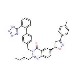 CCCCc1nc2ccc([C@H]3CC(c4ccc(C)cc4)=NO3)cc2c(=O)n1Cc1ccc(-c2ccccc2-c2nnn[nH]2)cc1 ZINC000003843004