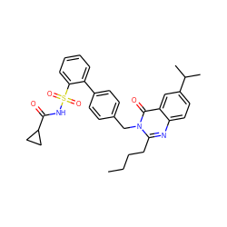 CCCCc1nc2ccc(C(C)C)cc2c(=O)n1Cc1ccc(-c2ccccc2S(=O)(=O)NC(=O)C2CC2)cc1 ZINC000001538320