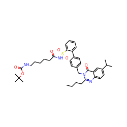 CCCCc1nc2ccc(C(C)C)cc2c(=O)n1Cc1ccc(-c2ccccc2S(=O)(=O)NC(=O)CCCCCNC(=O)OC(C)(C)C)cc1 ZINC000027889424