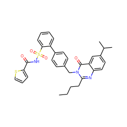 CCCCc1nc2ccc(C(C)C)cc2c(=O)n1Cc1ccc(-c2ccccc2S(=O)(=O)NC(=O)c2cccs2)cc1 ZINC000027884970