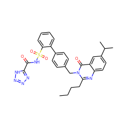 CCCCc1nc2ccc(C(C)C)cc2c(=O)n1Cc1ccc(-c2ccccc2S(=O)(=O)NC(=O)c2nnn[nH]2)cc1 ZINC000027887631