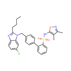 CCCCc1nc2ccc(Cl)cc2n1Cc1ccc(-c2ccccc2S(=O)(=O)Nc2onc(C)c2C)cc1 ZINC000084690772