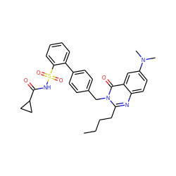 CCCCc1nc2ccc(N(C)C)cc2c(=O)n1Cc1ccc(-c2ccccc2S(=O)(=O)NC(=O)C2CC2)cc1 ZINC000027894195