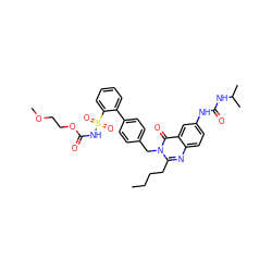 CCCCc1nc2ccc(NC(=O)NC(C)C)cc2c(=O)n1Cc1ccc(-c2ccccc2S(=O)(=O)NC(=O)OCCOC)cc1 ZINC000027993955