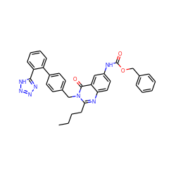 CCCCc1nc2ccc(NC(=O)OCc3ccccc3)cc2c(=O)n1Cc1ccc(-c2ccccc2-c2nnn[nH]2)cc1 ZINC000028759424